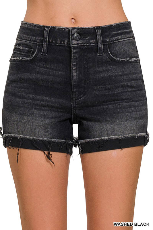 🎉SALE!!🎉 Washed Black Cuffed Raw Hem Denim Shorts