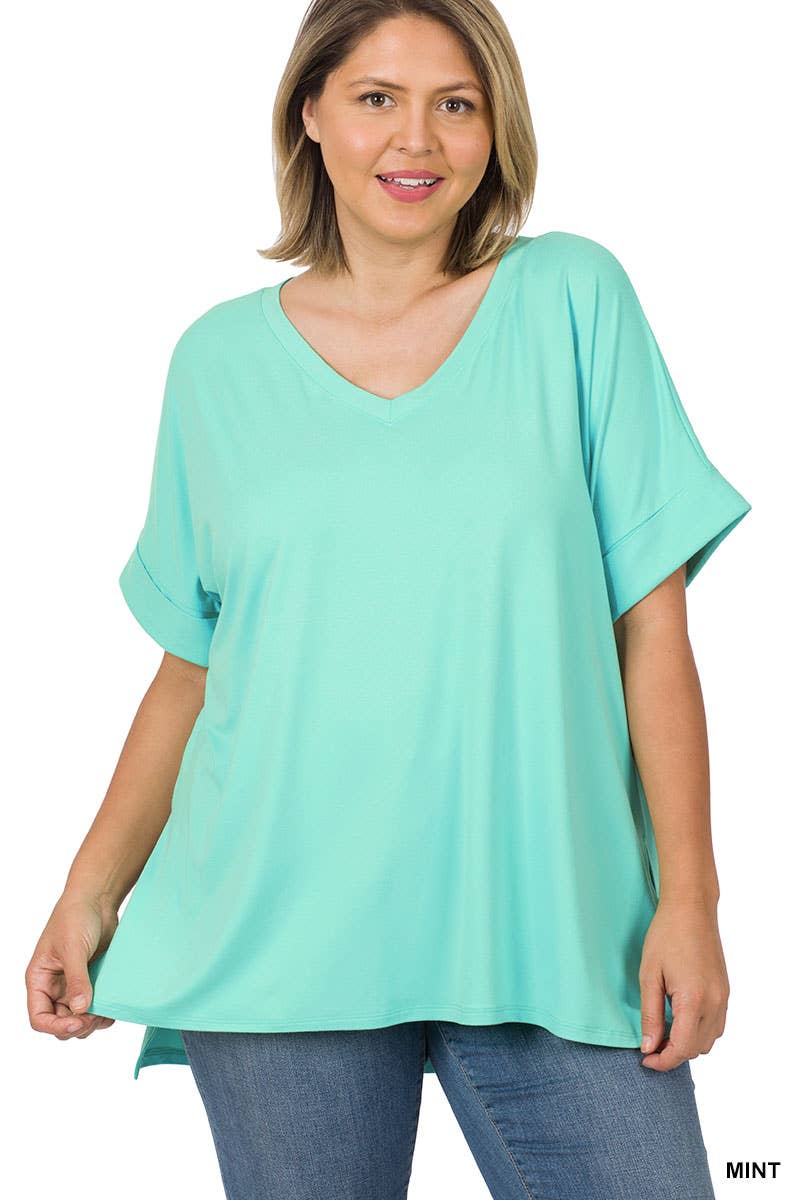 🎉SALE!!🎉Plus V Neck Top With Side Slit High Low Hem No