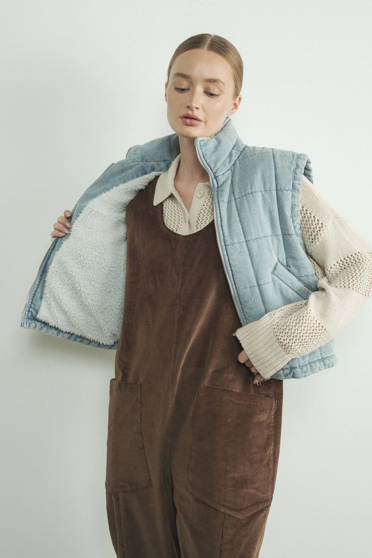 🎉SALE!!🎉 ALEXANDRA QUILTED SHERPA DENIM VEST