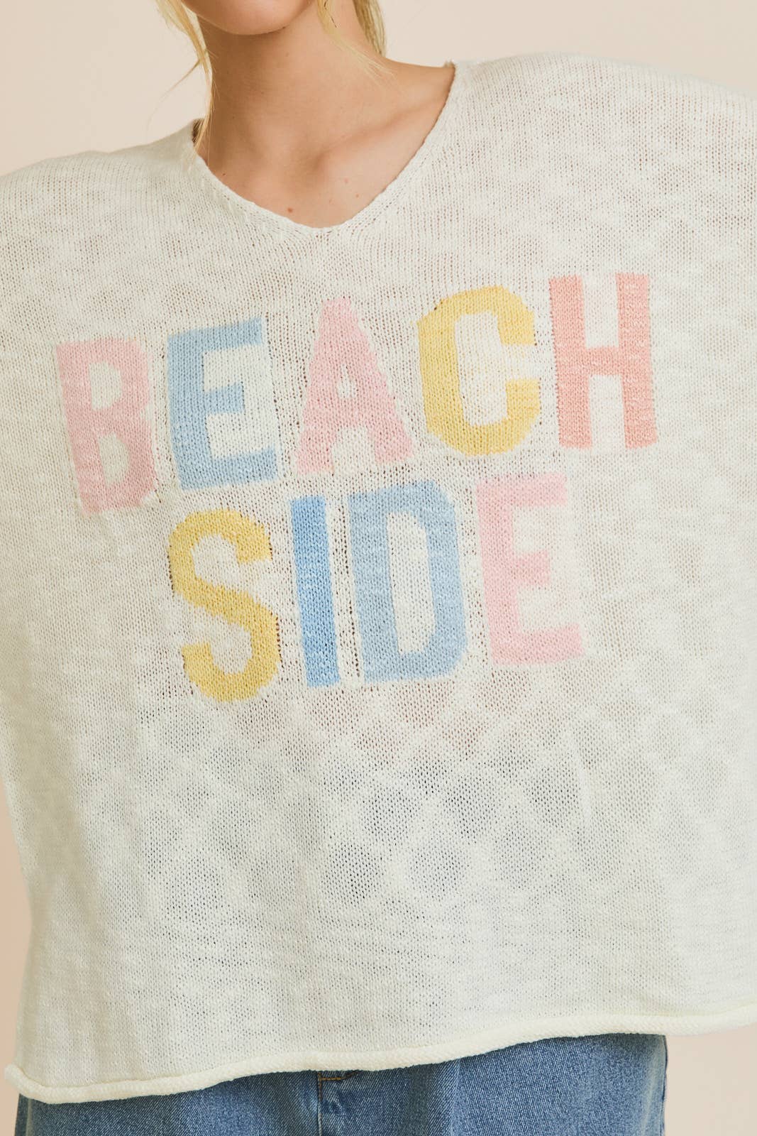 V NECK LONG SLEEVE "BEACH SIDE" LIGHT WEIGHT SWEATER