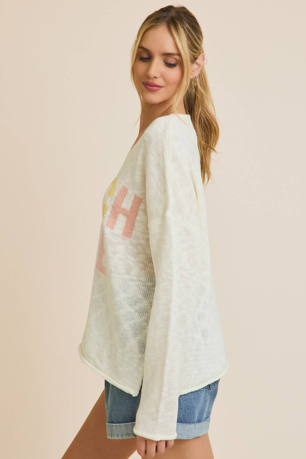 V NECK LONG SLEEVE "BEACH SIDE" LIGHT WEIGHT SWEATER