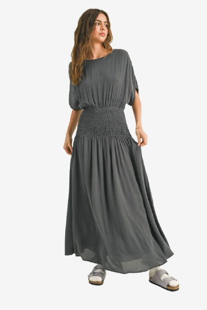 🎉SALE!!🎉 RAYON SMOCKING WAIST LONG DRESS