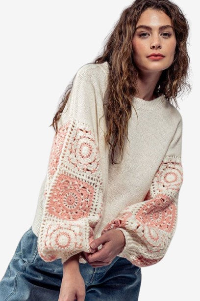 🎉SALE!!!🎉Quilt Blocked Sleeve Crewneck Sweater