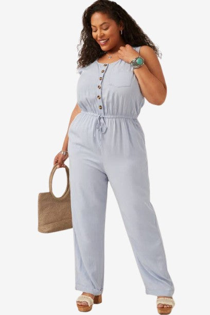⭐️SALE!!!⭐️ PLUS SIZE Drawstring Waist Button Detail Tank Jumpsuit