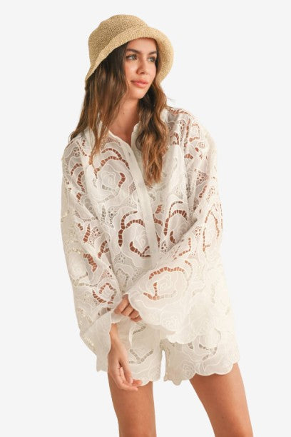 FLORAL EYELET PATTERN SHIRTS