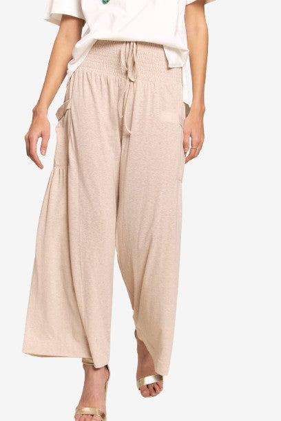 Smocked Waist Boho Pants With Pockets loop