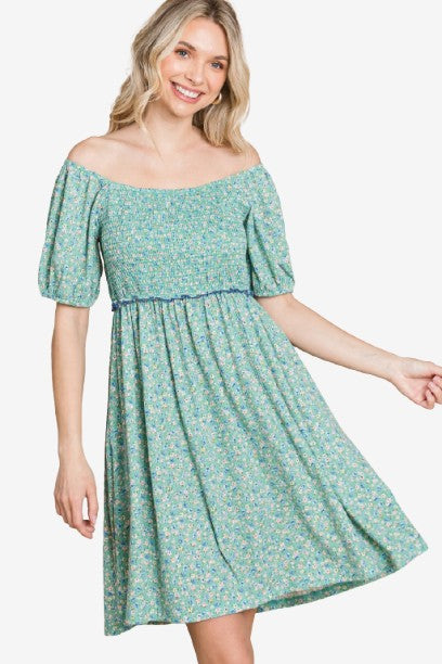 Plus Size Mini Floral Printed Smocked Dress