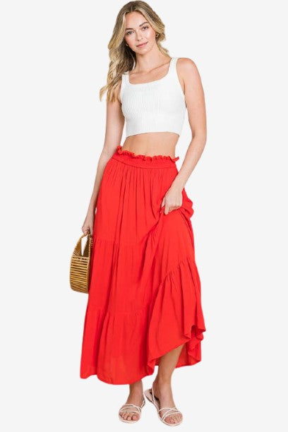 Plus Smocking Waist Tiered Long Skirt