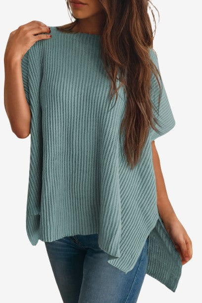 Short Sleeve Side Slit Oversized Sweater