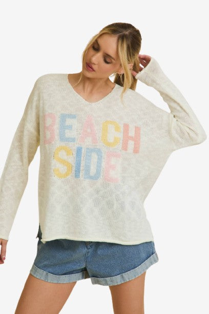 V NECK LONG SLEEVE "BEACH SIDE" LIGHT WEIGHT SWEATER