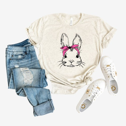 Easter Bunny With Bandana Short Sleeve Graphic Tee