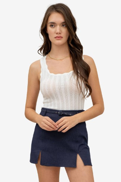 SCALLOP EDGE SLEEVELESS SWEATER KNIT TANK TOP