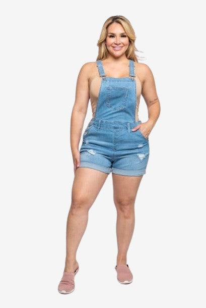 🎉SALE!!🎉 PLUS SIZE DISTRESSED STRETCH DENIM SHORT OVERALLS