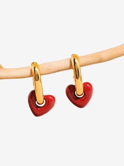 Lilou 18K Gold Red Heart Chain Earring