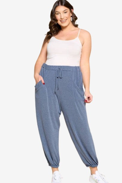 Plus Size Solid Casual Joggers with Side Pockets