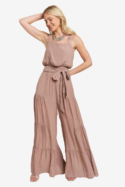 🎉SALE!!🎉 PLUS SIZE ELASTIC STRAP TIERED JUMPSUIT