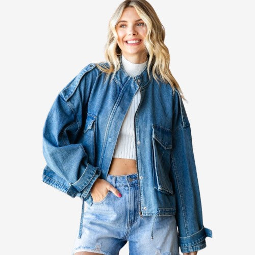 Double Pocket Denim Utility Jacket