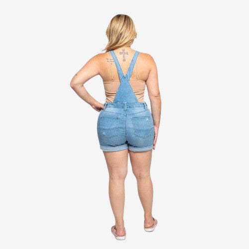 🎉SALE!!🎉 PLUS SIZE DISTRESSED STRETCH DENIM SHORT OVERALLS