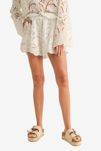 FLORAL EYELET PATTERN SHORTS