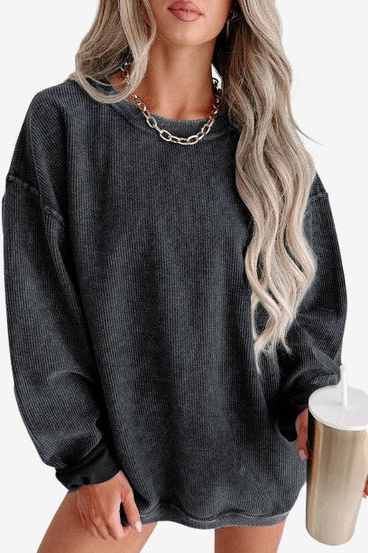 Washed Ribbed Pullover Sweatshirt