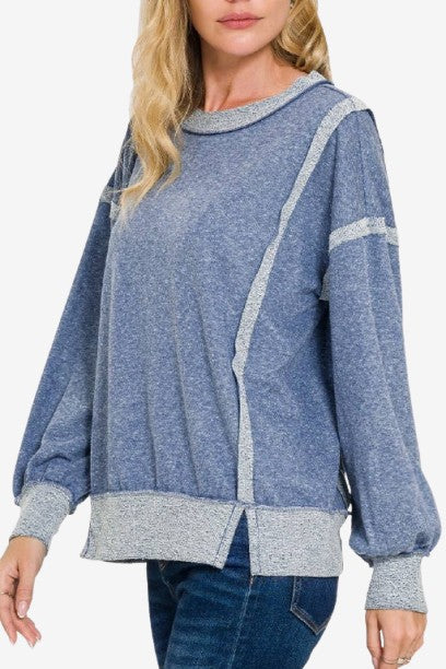 Plus Washed Bottom Band Exposed-seam Sweatshirt