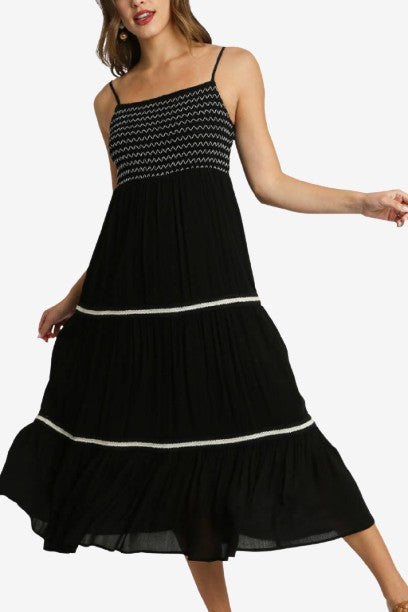 Contrast Smocked Sleeveless A-line Maxi Dress