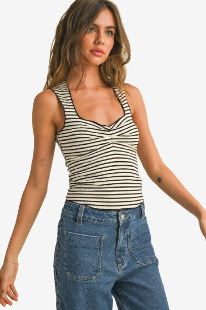 STRIPED KNITTED TOP WITH MERROW END