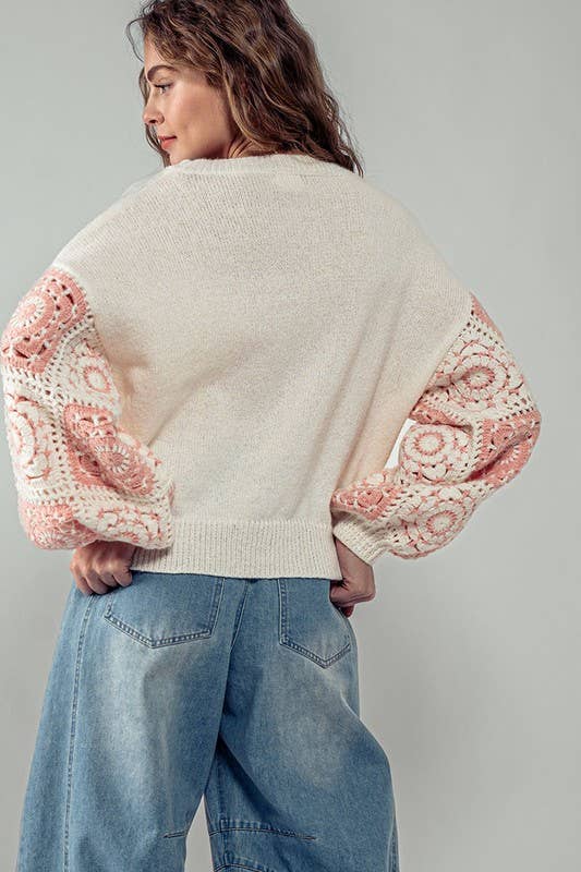 Quilt Blocked Sleeve Crewneck Sweater