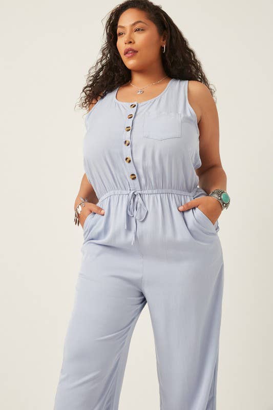 ⭐️SALE!!!⭐️ PLUS SIZE Drawstring Waist Button Detail Tank Jumpsuit