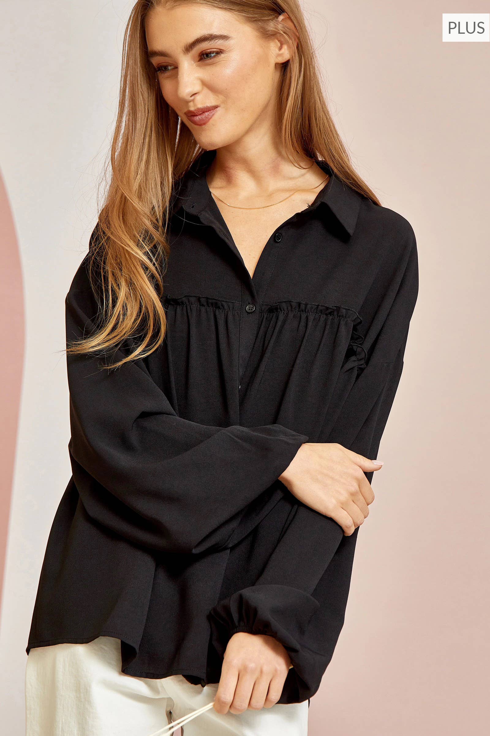 PLUS SIZE Oversized Button-Down Top