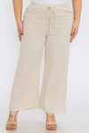 ELASTIC WAIST FRONT POCKETS WIDE LEG LINEN PANTS