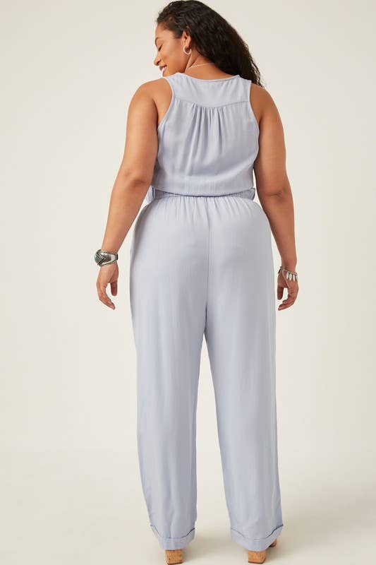 ⭐️SALE!!!⭐️ PLUS SIZE Drawstring Waist Button Detail Tank Jumpsuit