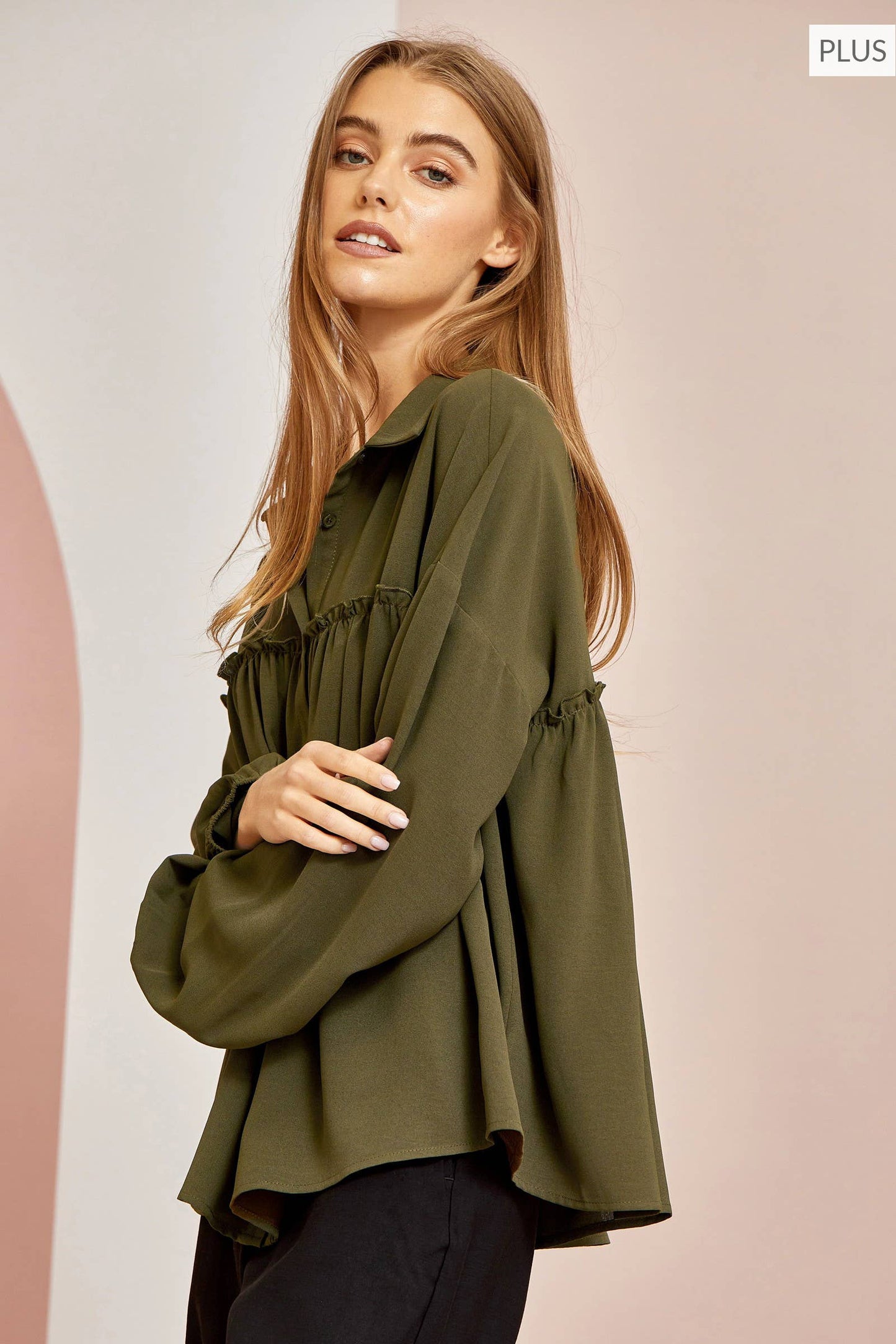 PLUS SIZE Oversized Button-Down Top