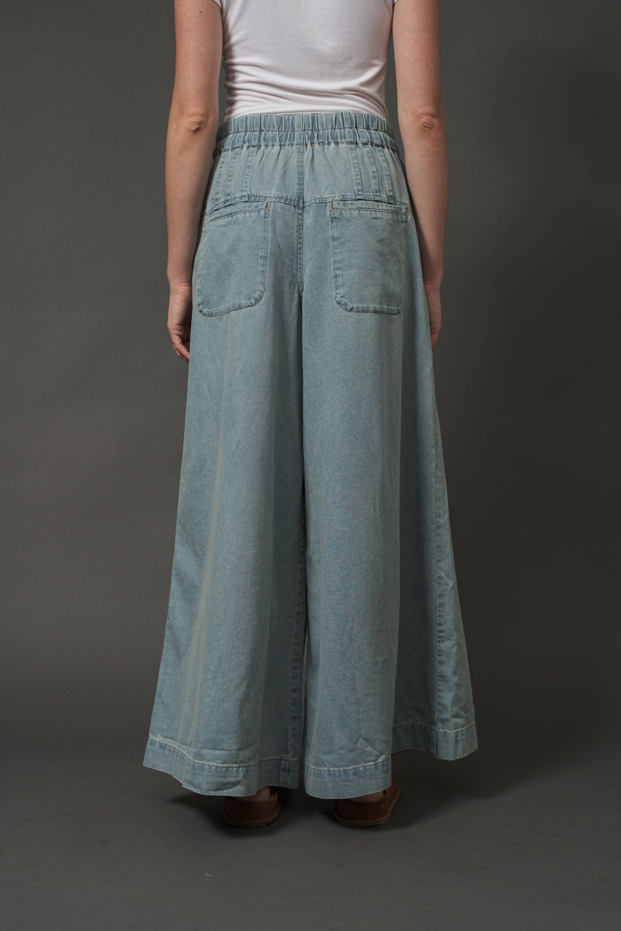 YOKE PINTUCK WIDE LEG DENIM PANTS