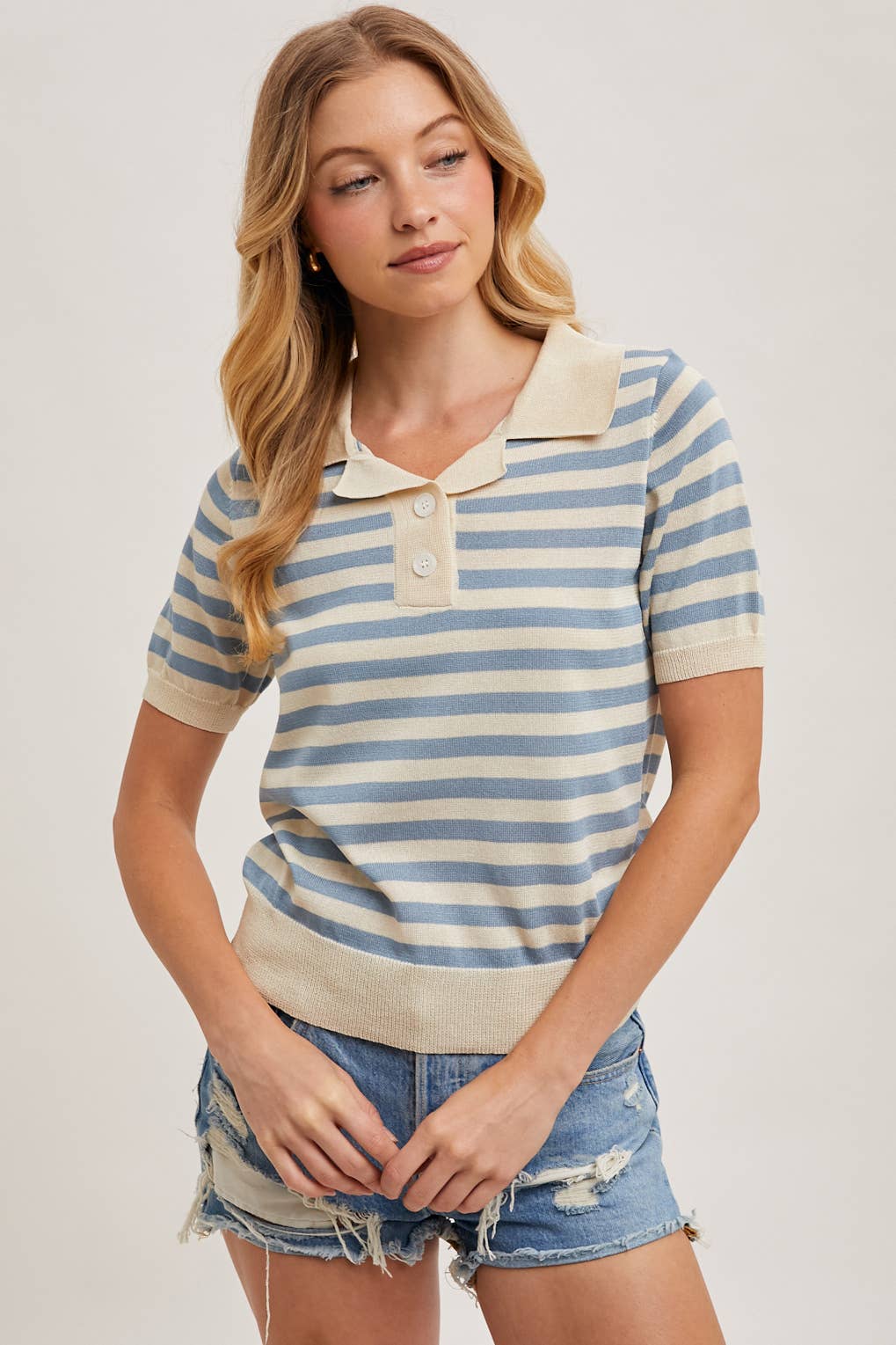 STRIPED CONTRAST KNIT POLO SHIRT