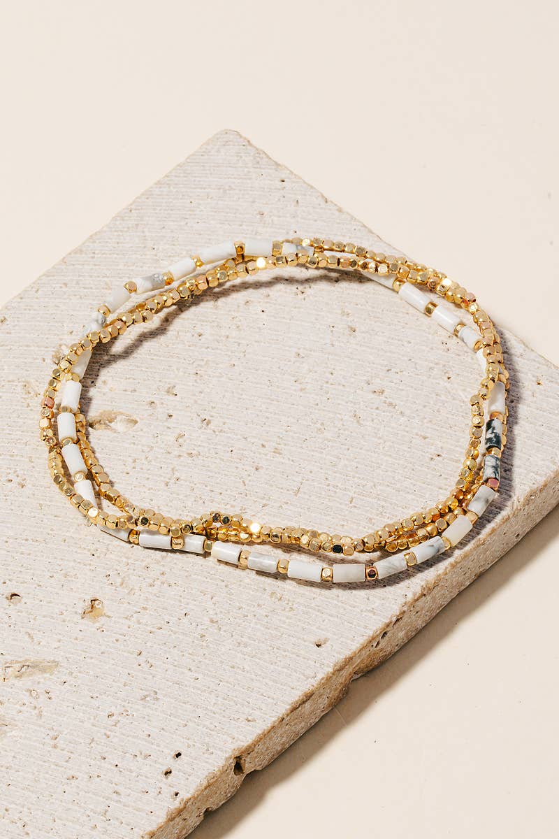 Stone Tube Beaded Layered Bracelet Set