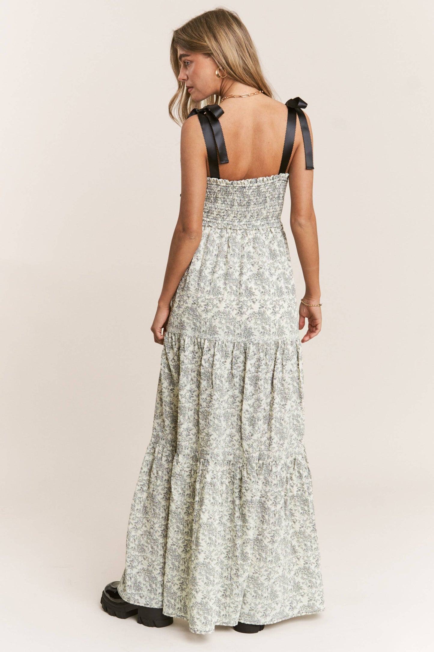 Empire Neck Line Floral Tiered Maxi Dress