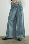 YOKE PINTUCK WIDE LEG DENIM PANTS