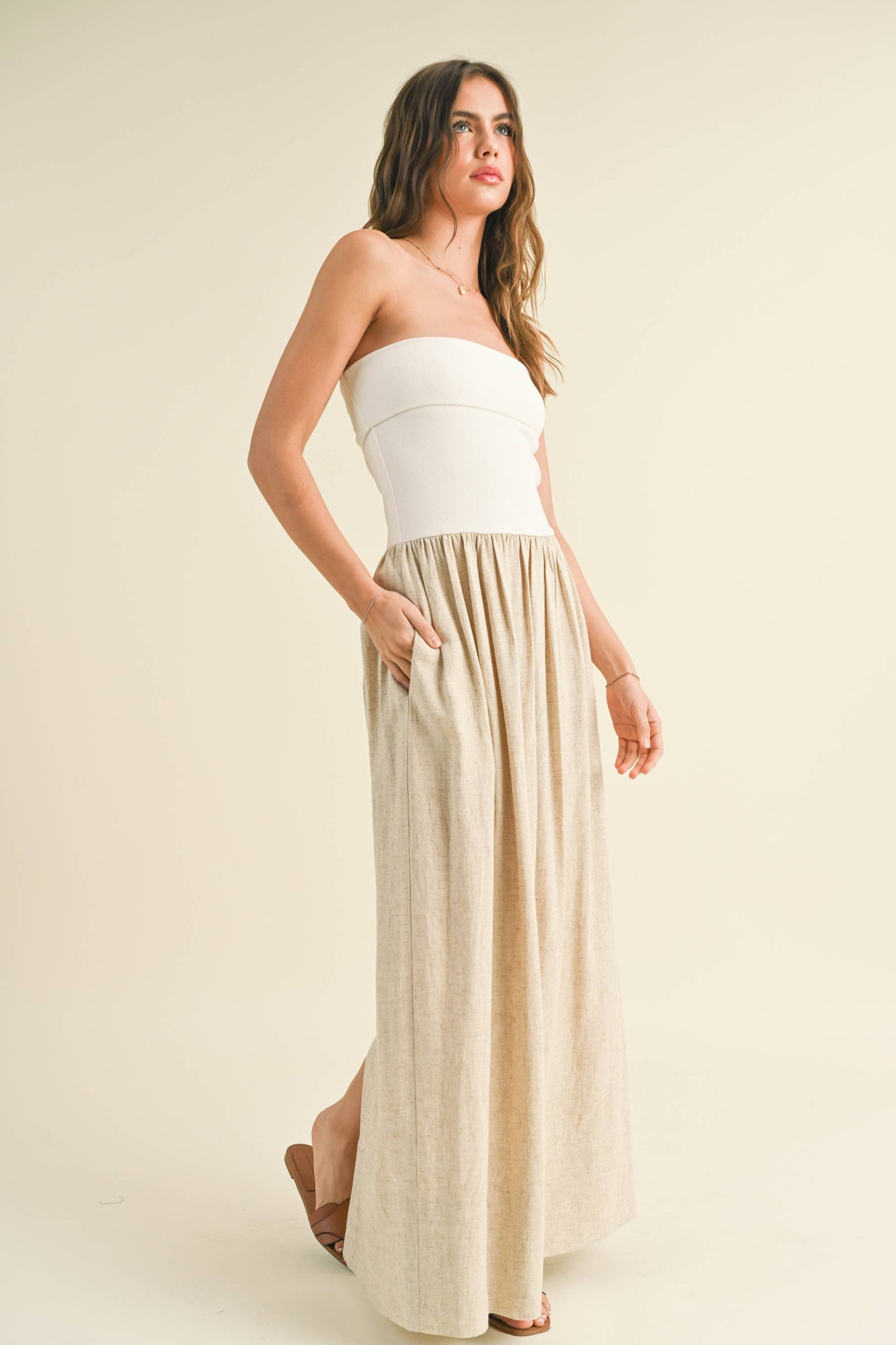 LINEN RIBBED KNITTED TOP DRESS