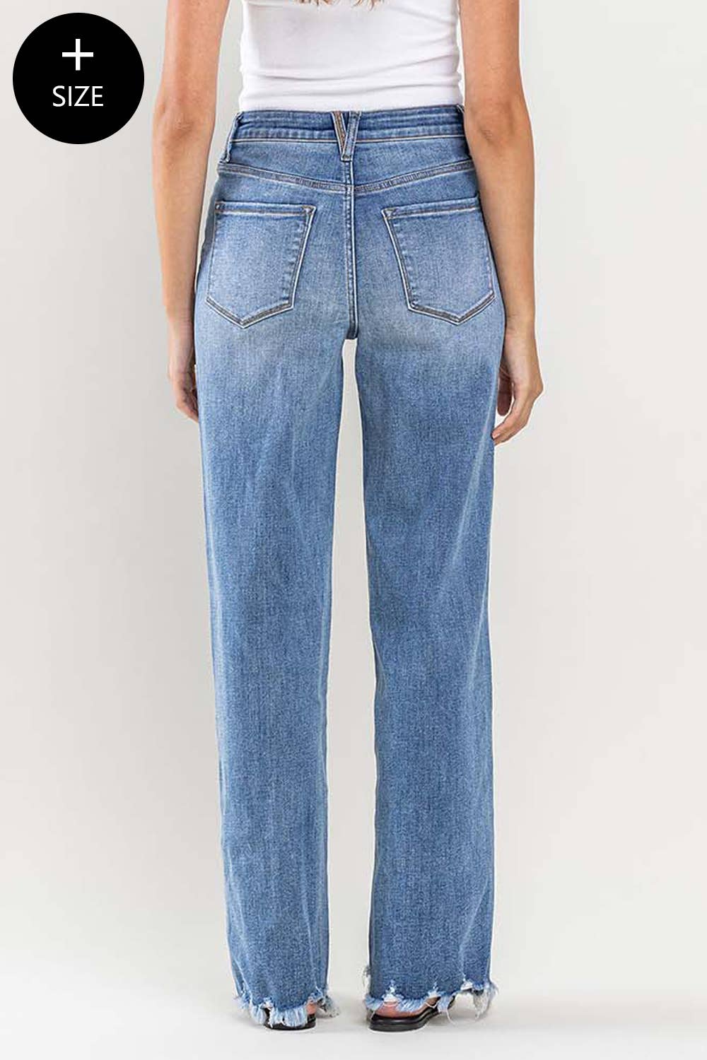 PLUS SIZE SUPER HIGH RISE RAW HEM LOOSE FIT JEANS