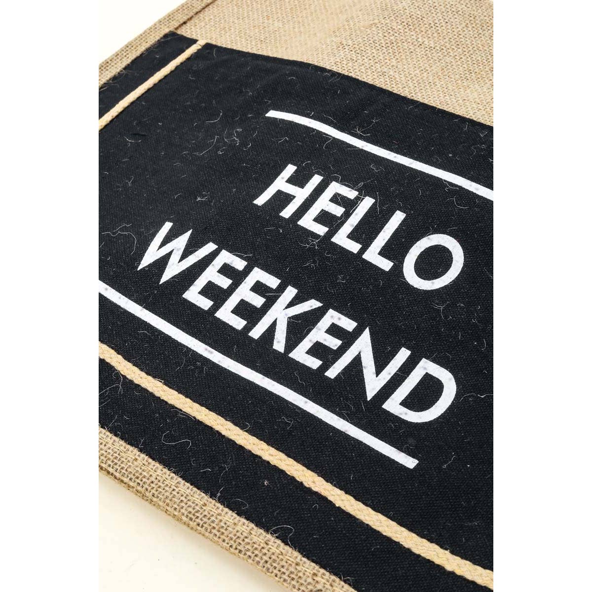 Hello Weekend Burlap Tote Bag