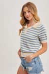 STRIPED CONTRAST KNIT POLO SHIRT