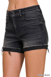 🎉SALE!!🎉 Washed Black Cuffed Raw Hem Denim Shorts