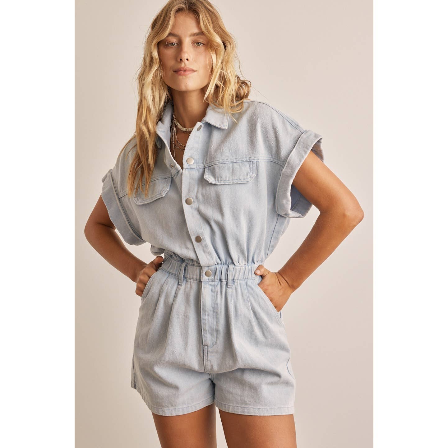 🎉SALE!!🎉 DENIM WASHED ROMPER WITH FRONT BUTTON DOWN DETAIL