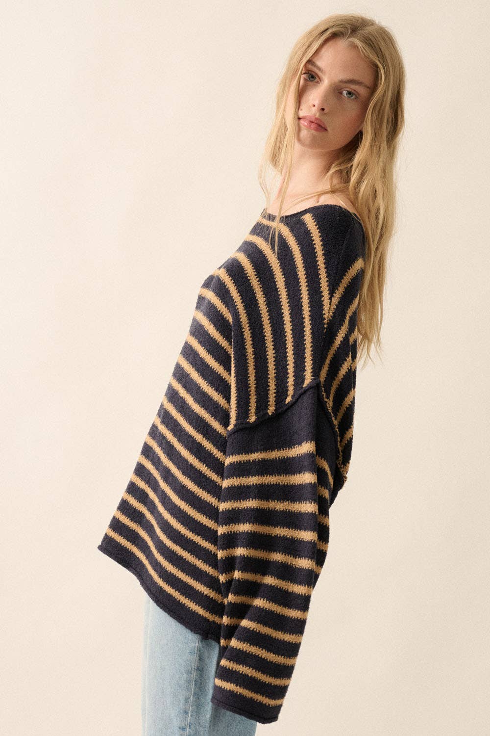 Striped Textured Knit Oversized Sweater