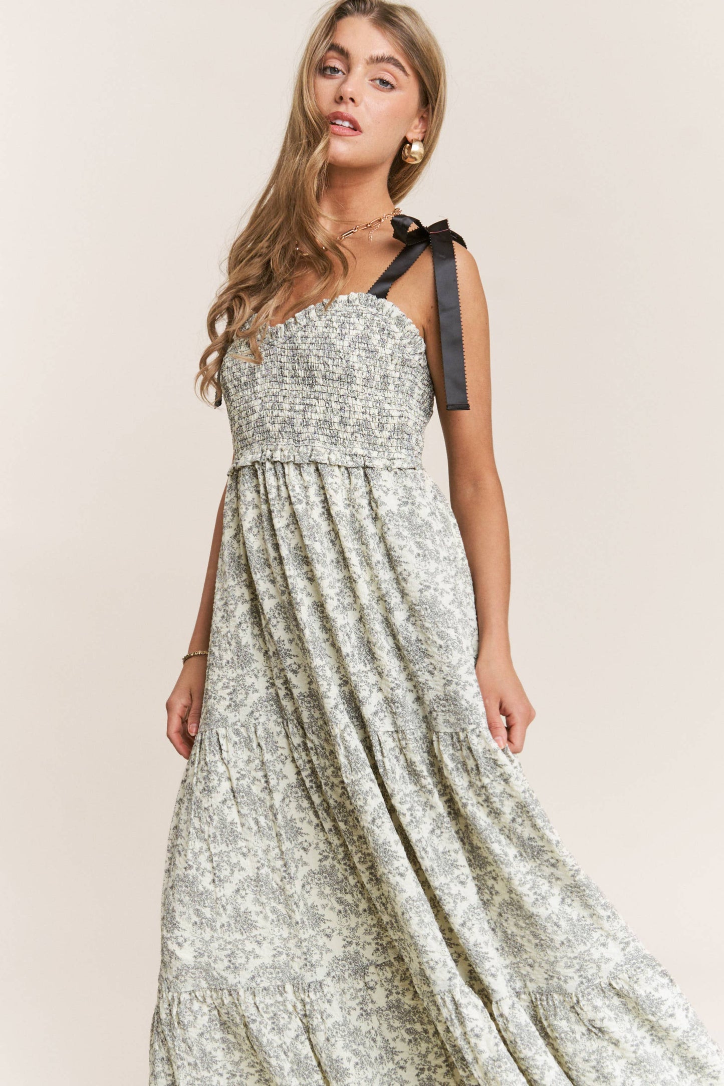 Empire Neck Line Floral Tiered Maxi Dress