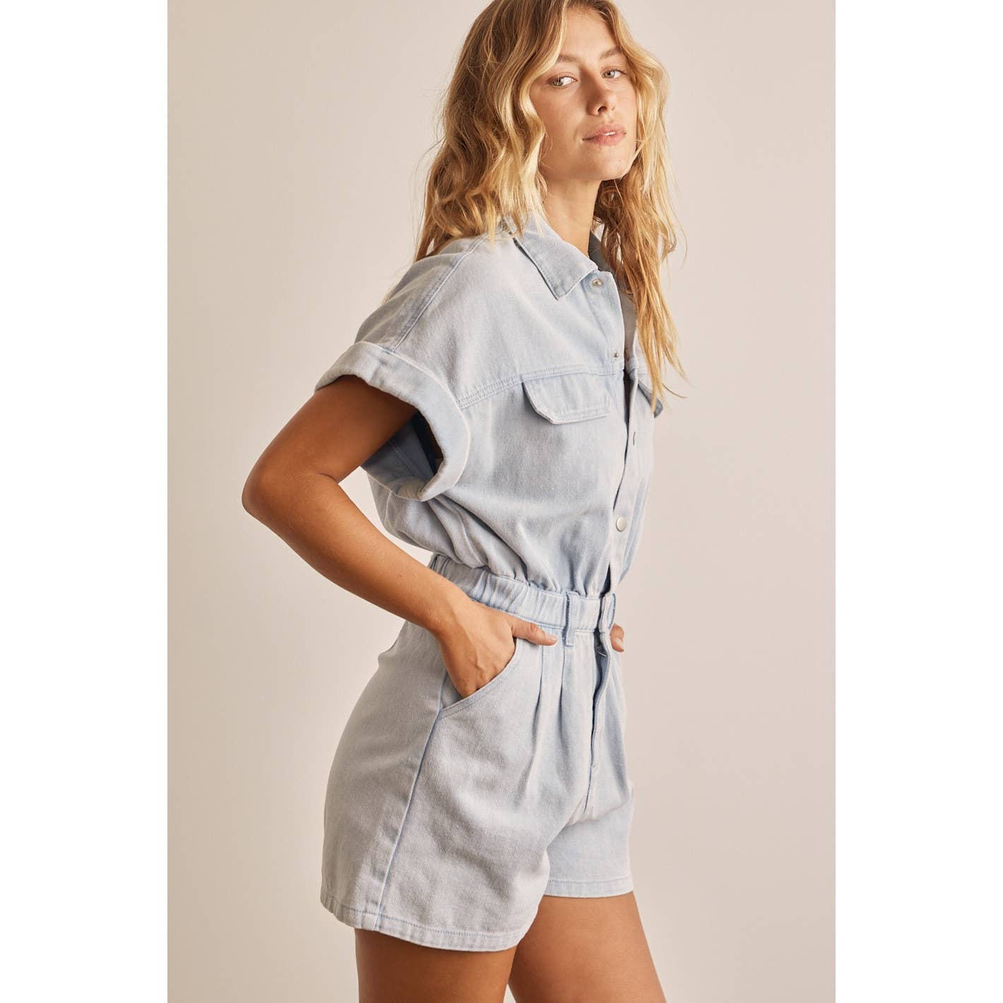 🎉SALE!!🎉 DENIM WASHED ROMPER WITH FRONT BUTTON DOWN DETAIL