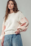 Quilt Blocked Sleeve Crewneck Sweater