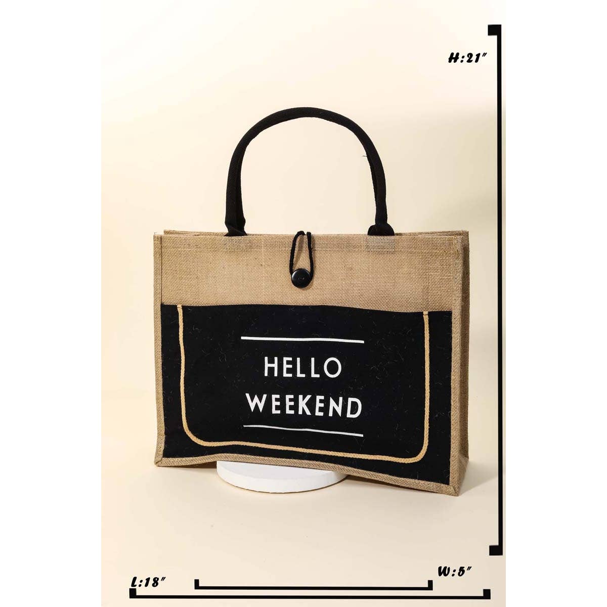 Hello Weekend Burlap Tote Bag