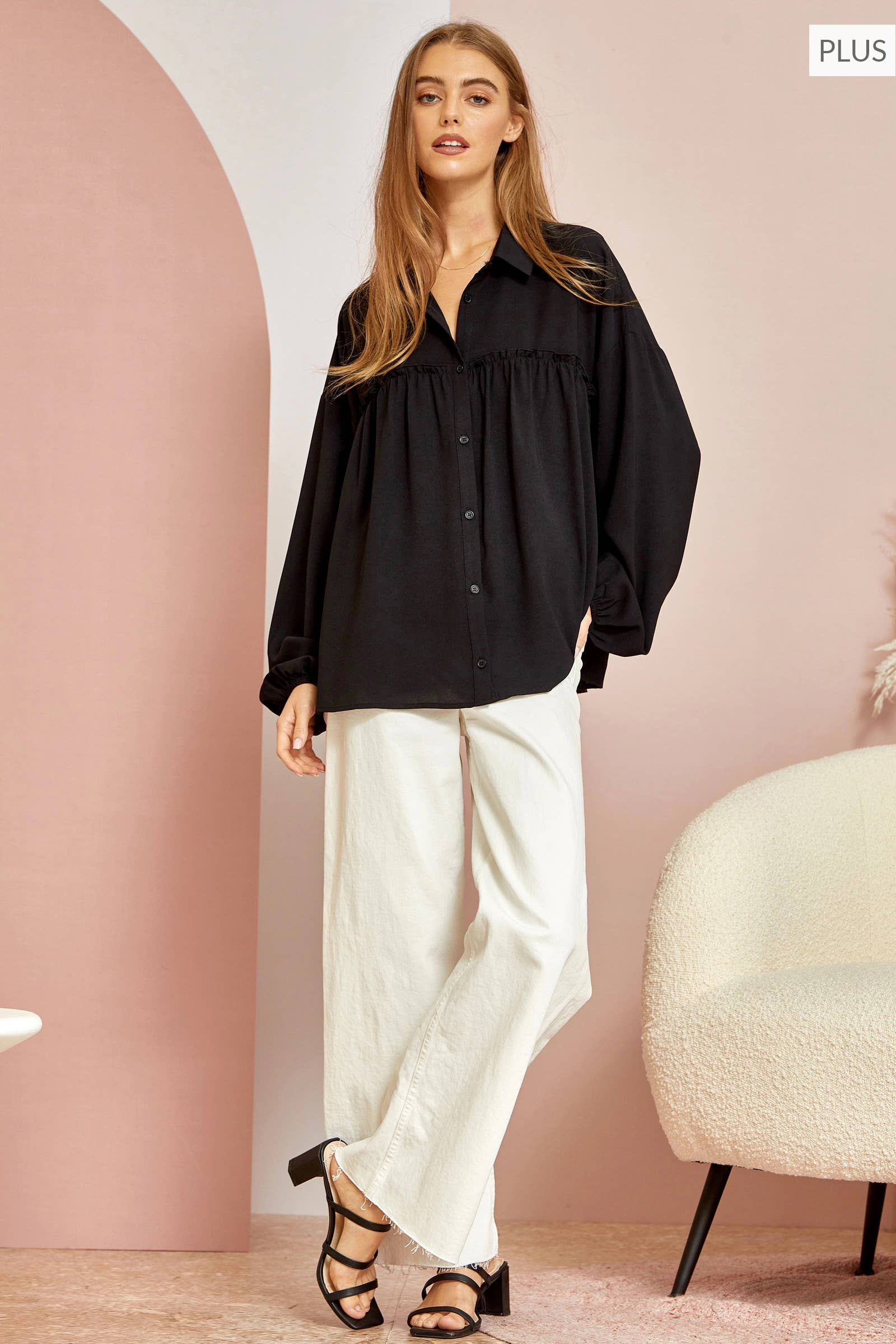 PLUS SIZE Oversized Button-Down Top